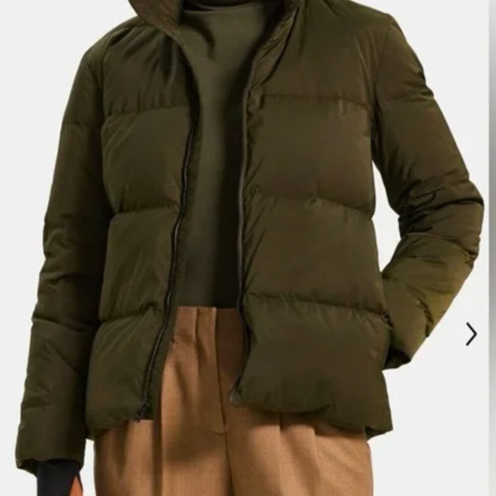 Theory down puffer jacket, L, dark green